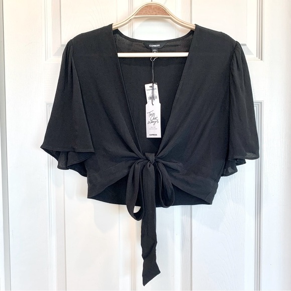 Black Convertible 2-Way Flutter Sleeves Crop Top Bolero - Picture 2 of 8